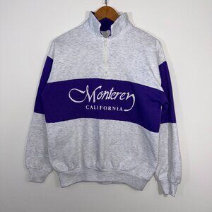 Vintage 1990s Monterey California Half Zip Pullover Sweater Purple Gray Size Lar